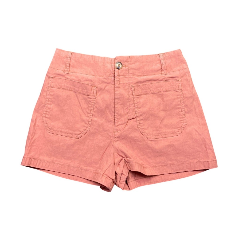 Maeve Anthropologie The Colette Linen Blend High Rise Shorts Peach Coral Sz 28